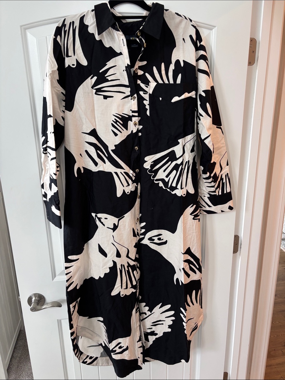 Anthropologie Black and White Long Sleeve Printed Shirt Dress - Picture 2 of 3